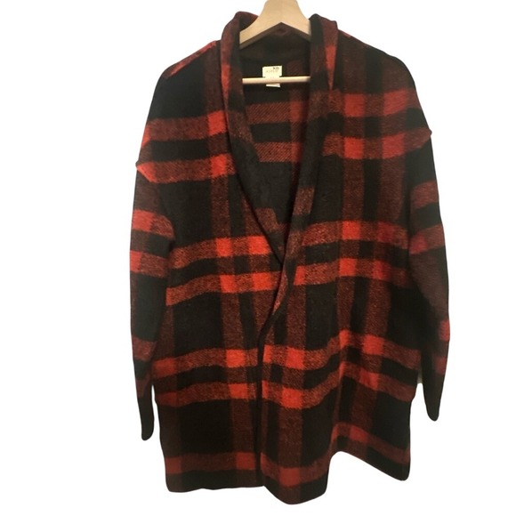 Aspen Jackets & Blazers - Buffalo check Plaid Women's Jacket in Red and Black wool blend open front size M